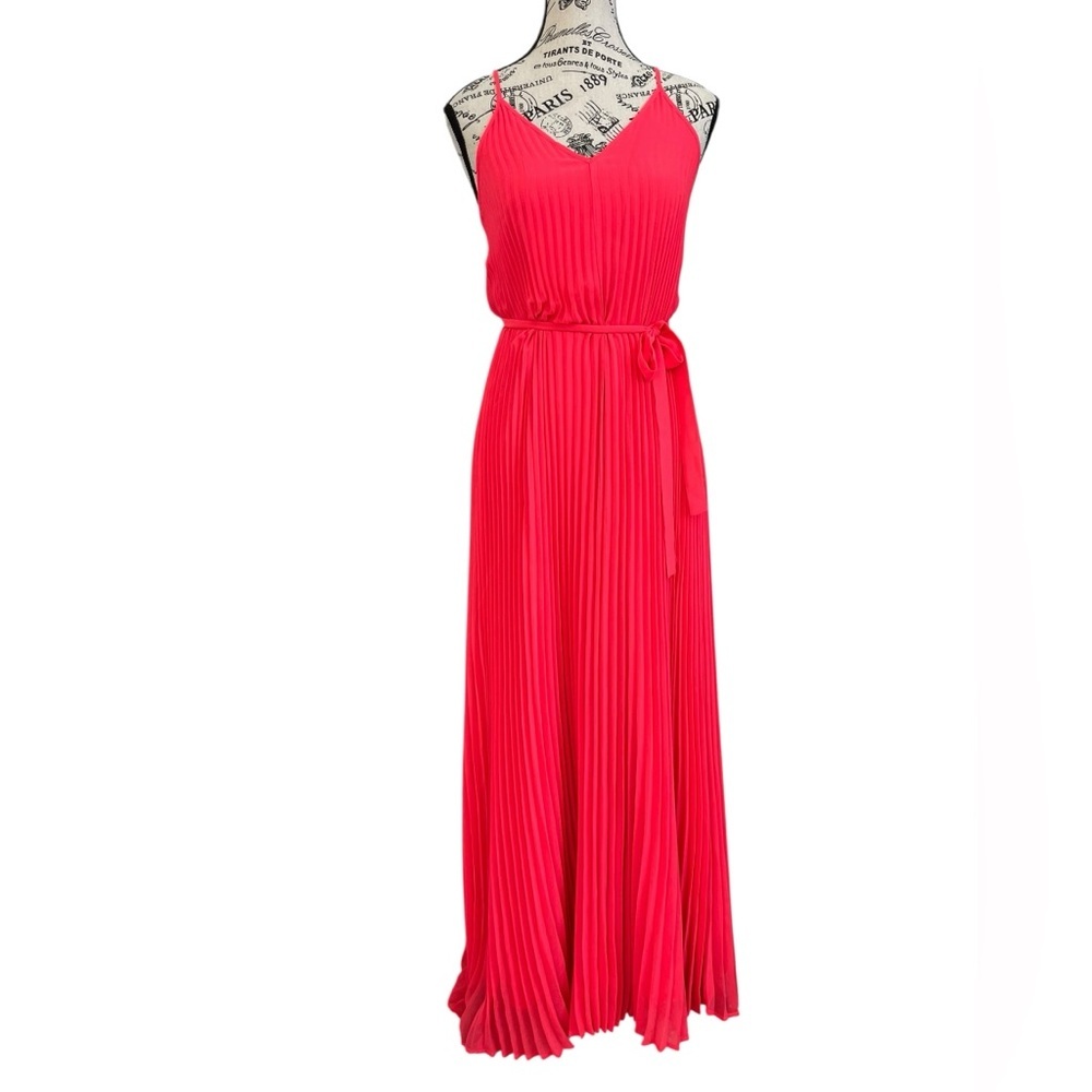 Victoria's Secret Neon Pink Coral Knife Pleated Maxi Dress with Belt XS